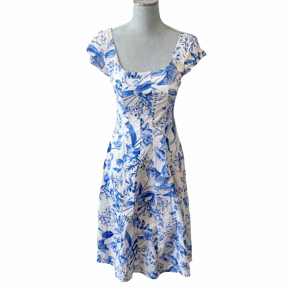 Avec Les Filles Blue White Floral Fit & Flare Midi Dress 2